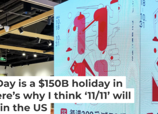 An advertisement for a Singles’ Day promotion is seen at Yitiao store in Shanghai. Wang Gang/Costfoto/Future Publishing via Getty Images